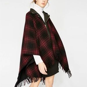 The Kooples Lambskin Leather Collar Poncho in Plaid